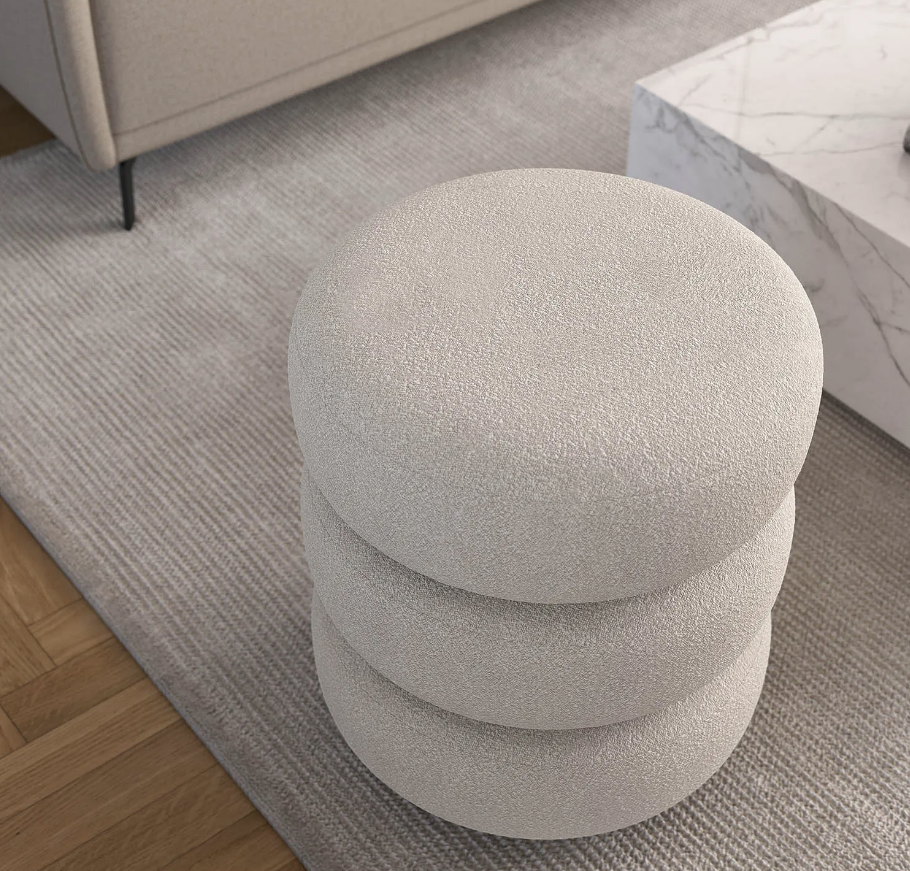 Puff Candy, da MLDM. Cores off white e neutras combina com tudo.