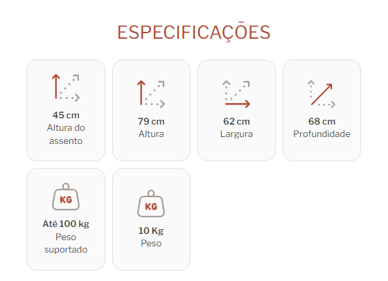 Especificações da poltrona Caraíva.