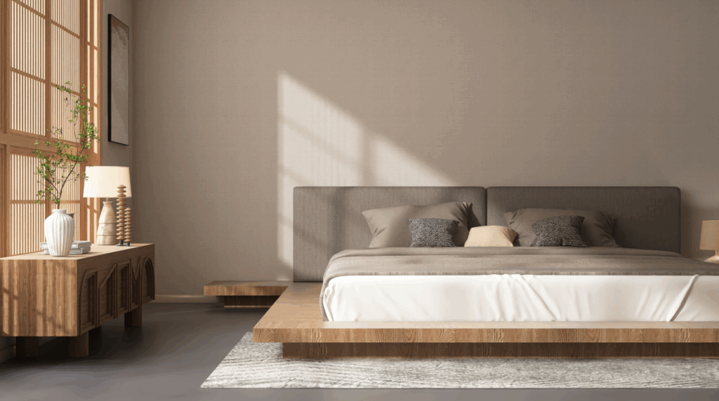 Quarto com decoração de estilo Japandi