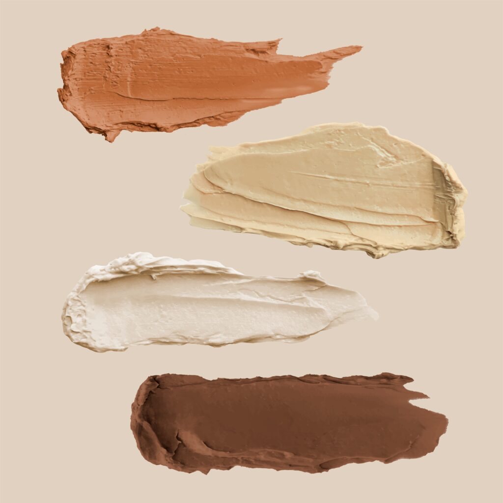 Tons terrosos na paleta de tintas com quatro cores: terracota, bege, areia e marrom.