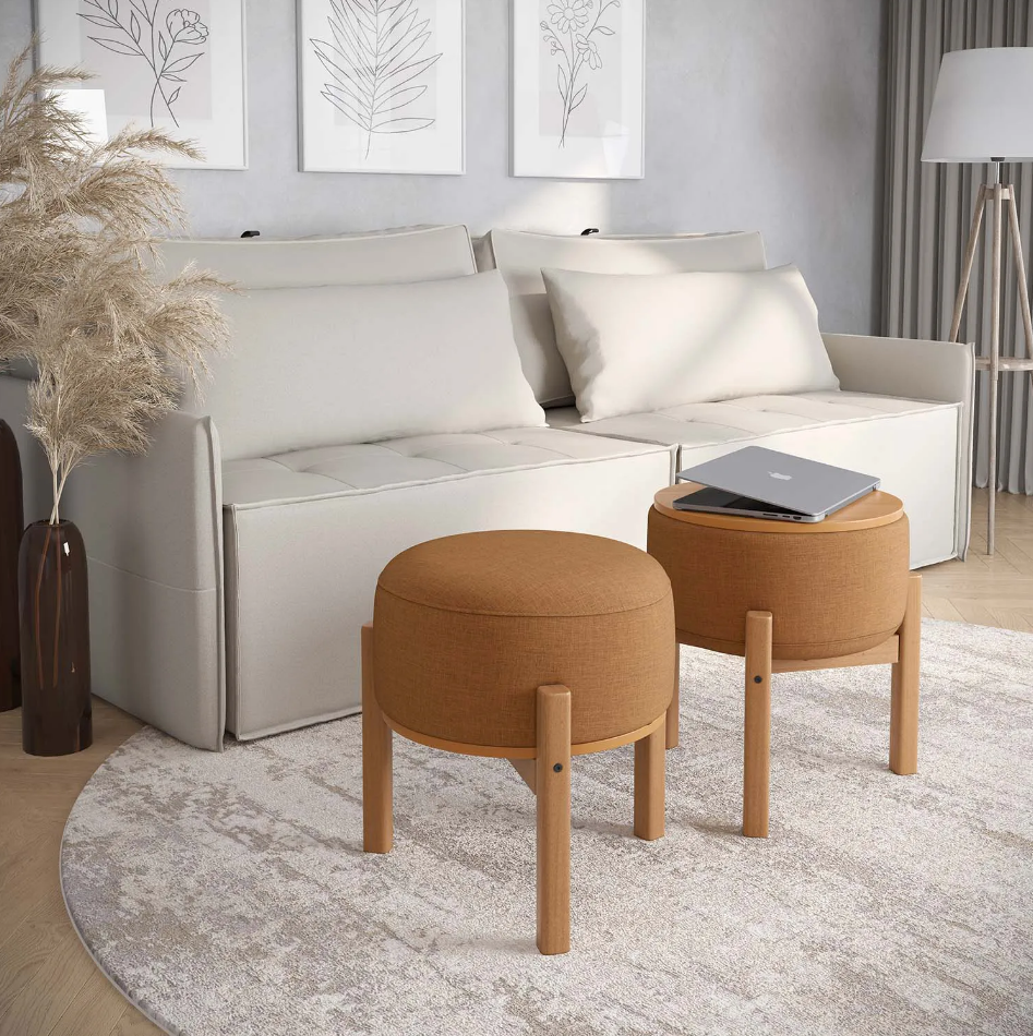 Puff terracota com sofá areia para decoração sofisticada