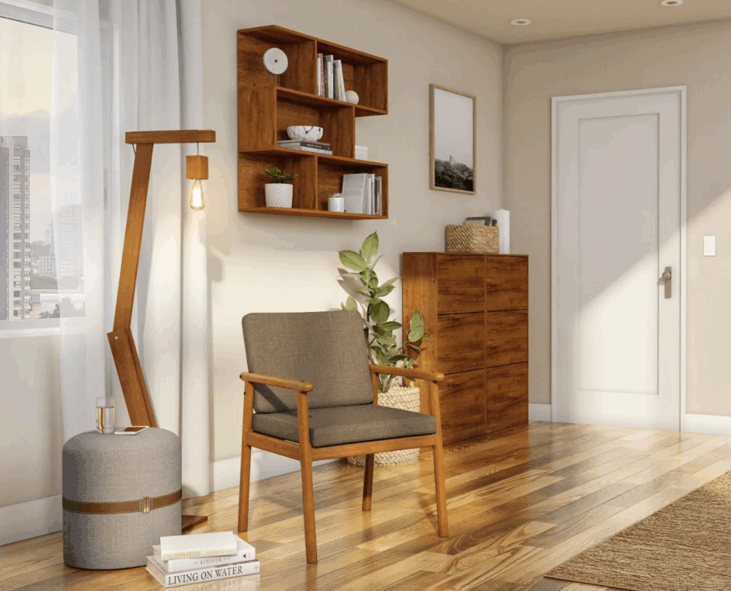 Ambiente decorado em tons neutros