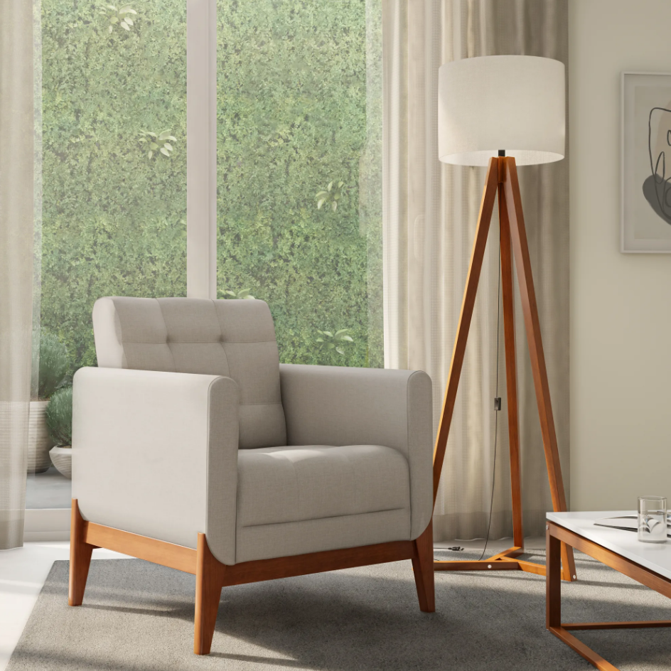 combinação de móveis de cor clara com base de madeira 