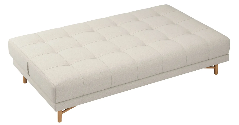Sofá-cama no modo aberto para mostrar a funcionalidade dele como uma cama alternativa para o quarto de hóspedes