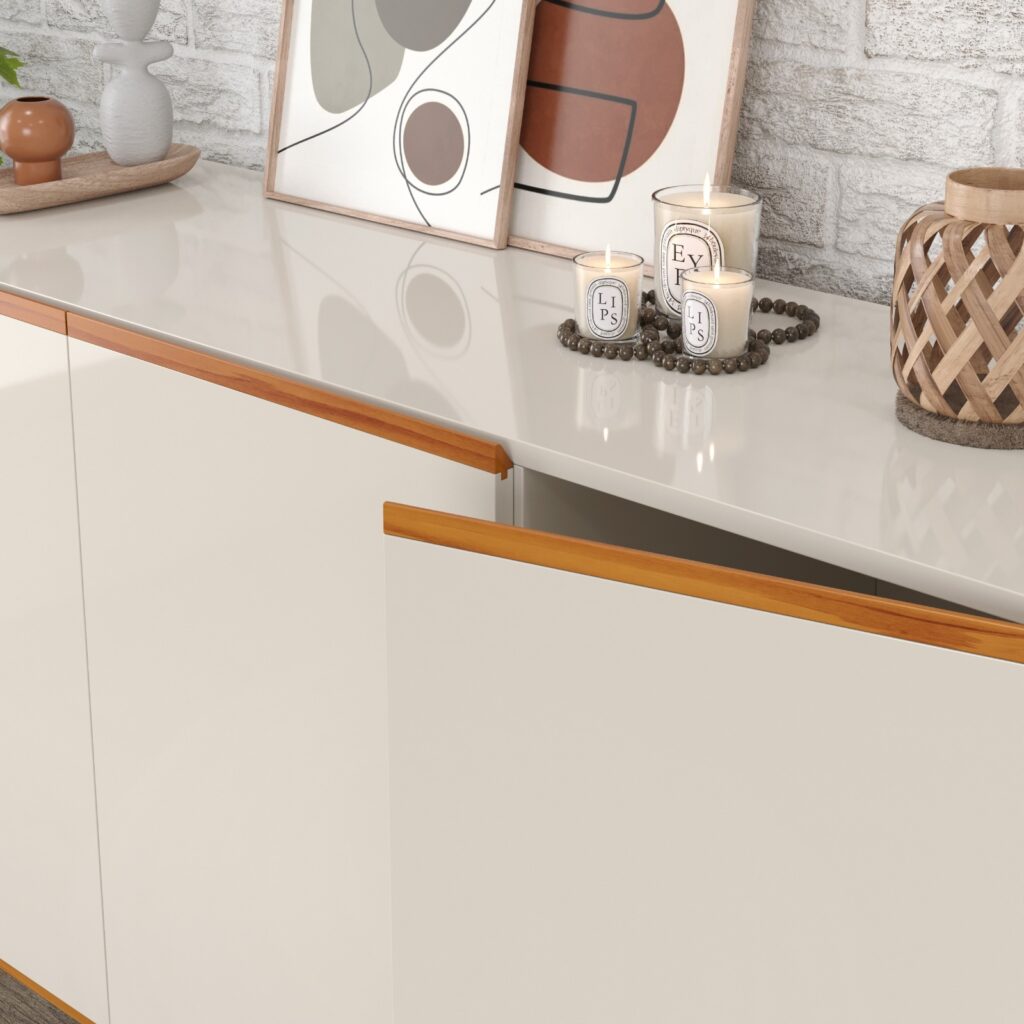 Detalhe de puxadores cava embutidos no móvel